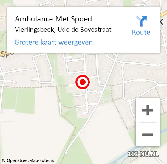 Locatie op kaart van de 112 melding: Ambulance Met Spoed Naar Vierlingsbeek, Udo de Boyestraat op 19 juni 2017 09:27