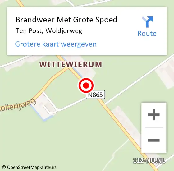 Locatie op kaart van de 112 melding: Brandweer Met Grote Spoed Naar Ten Post, Woldjerweg op 19 juni 2017 09:29