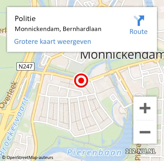 Locatie op kaart van de 112 melding: Politie Monnickendam, Bernhardlaan op 19 juni 2017 10:41