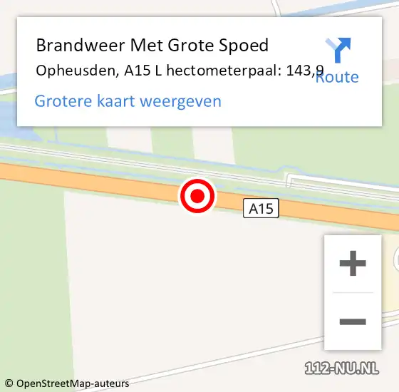 Locatie op kaart van de 112 melding: Brandweer Met Grote Spoed Naar Opheusden, A15 L hectometerpaal: 143,9 op 19 juni 2017 11:12