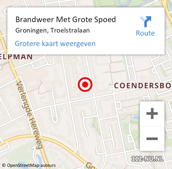 Locatie op kaart van de 112 melding: Brandweer Met Grote Spoed Naar Groningen, Troelstralaan op 19 juni 2017 12:01