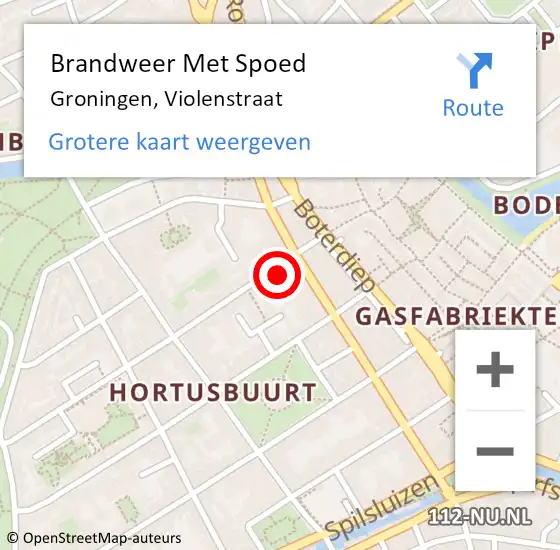 Locatie op kaart van de 112 melding: Brandweer Met Spoed Naar Groningen, Violenstraat op 19 juni 2017 12:11