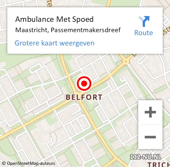 Locatie op kaart van de 112 melding: Ambulance Met Spoed Naar Maastricht, Passementmakersdreef op 20 september 2013 10:12