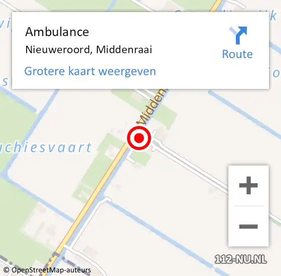 Locatie op kaart van de 112 melding: Ambulance Nieuweroord, Middenraai op 19 juni 2017 13:46