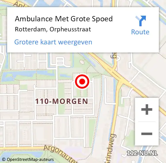 Locatie op kaart van de 112 melding: Ambulance Met Grote Spoed Naar Rotterdam, Orpheusstraat op 19 juni 2017 14:49