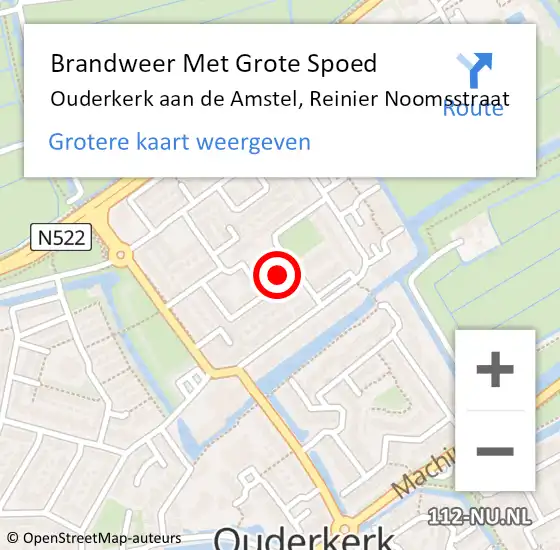 Locatie op kaart van de 112 melding: Brandweer Met Grote Spoed Naar Ouderkerk aan de Amstel, Reinier Noomsstraat op 19 juni 2017 15:09