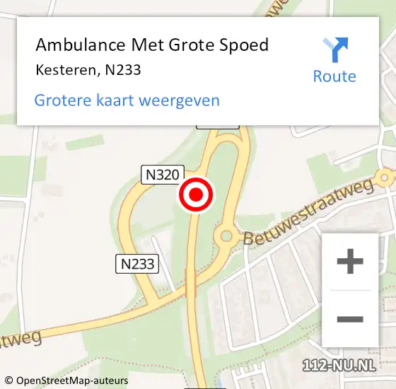 Locatie op kaart van de 112 melding: Ambulance Met Grote Spoed Naar Kesteren, N233 op 19 juni 2017 16:24