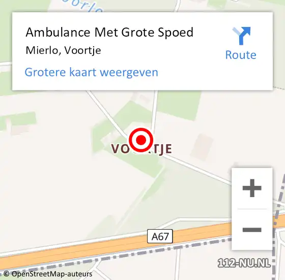 Locatie op kaart van de 112 melding: Ambulance Met Grote Spoed Naar Mierlo, Voortje op 19 juni 2017 16:55