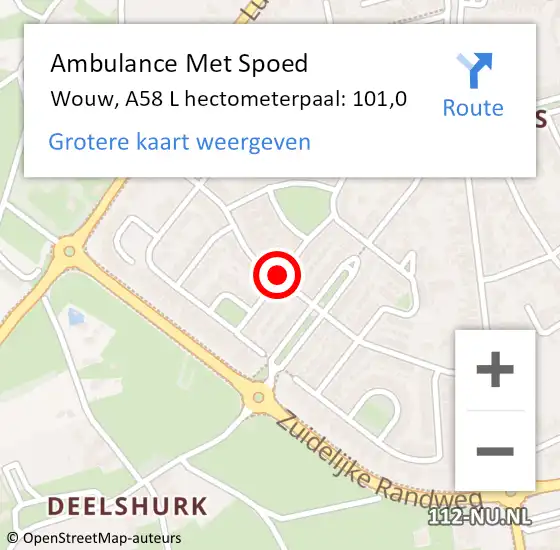 Locatie op kaart van de 112 melding: Ambulance Met Spoed Naar Wouw, A58 L hectometerpaal: 101,0 op 19 juni 2017 17:26
