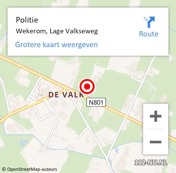 Locatie op kaart van de 112 melding: Politie Wekerom, Lage Valkseweg op 19 juni 2017 17:33