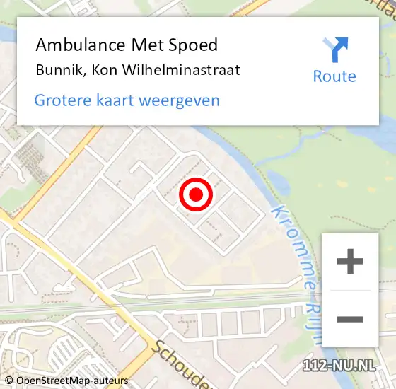 Locatie op kaart van de 112 melding: Ambulance Met Spoed Naar Bunnik, Kon Wilhelminastraat op 24 januari 2014 11:38