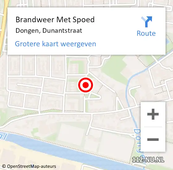 Locatie op kaart van de 112 melding: Brandweer Met Spoed Naar Dongen, Dunantstraat op 19 juni 2017 20:13