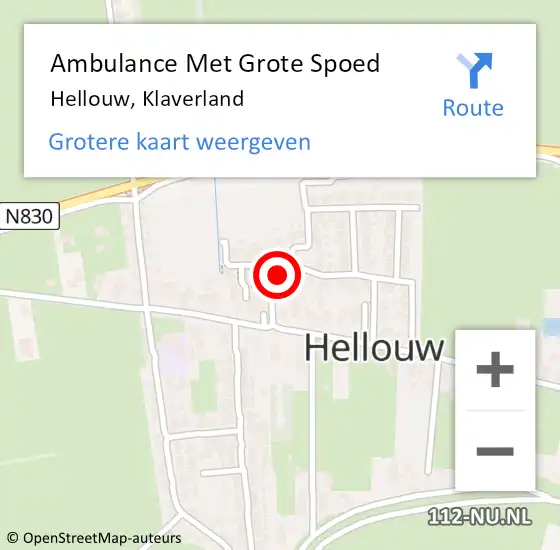 Locatie op kaart van de 112 melding: Ambulance Met Grote Spoed Naar Hellouw, Klaverland op 19 juni 2017 21:39