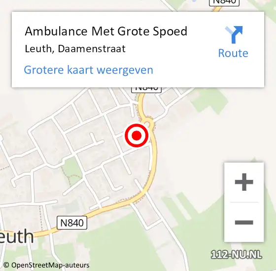 Locatie op kaart van de 112 melding: Ambulance Met Grote Spoed Naar Leuth, Daamenstraat op 19 juni 2017 22:41