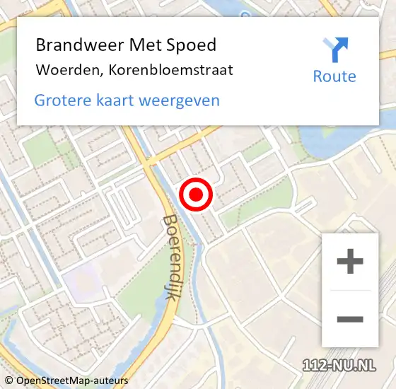 Locatie op kaart van de 112 melding: Brandweer Met Spoed Naar Woerden, Korenbloemstraat op 19 juni 2017 23:04