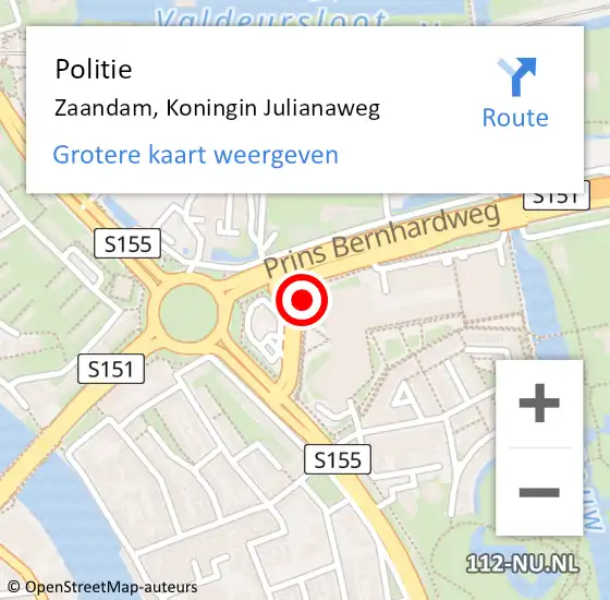 Locatie op kaart van de 112 melding: Politie Zaandam, Koningin Julianaweg op 19 juni 2017 23:26