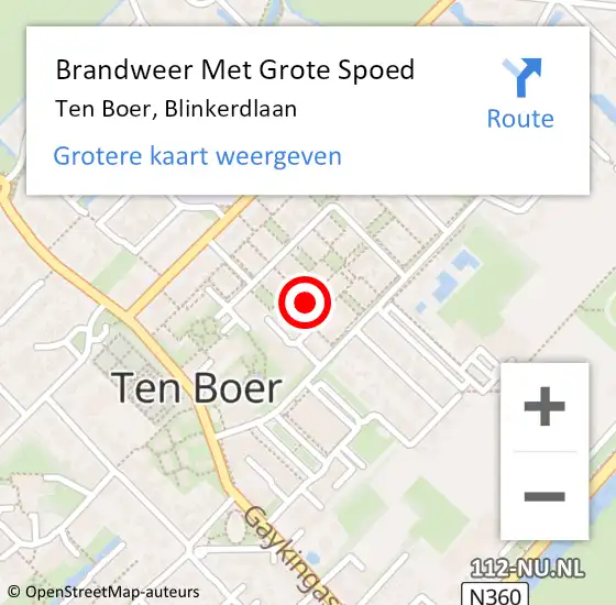 Locatie op kaart van de 112 melding: Brandweer Met Grote Spoed Naar Ten Boer, Blinkerdlaan op 20 juni 2017 00:11