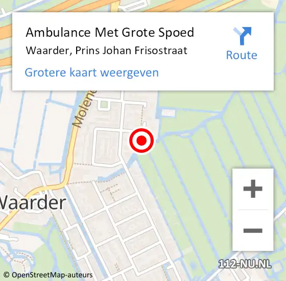 Locatie op kaart van de 112 melding: Ambulance Met Grote Spoed Naar Waarder, Prins Johan Frisostraat op 20 juni 2017 00:22