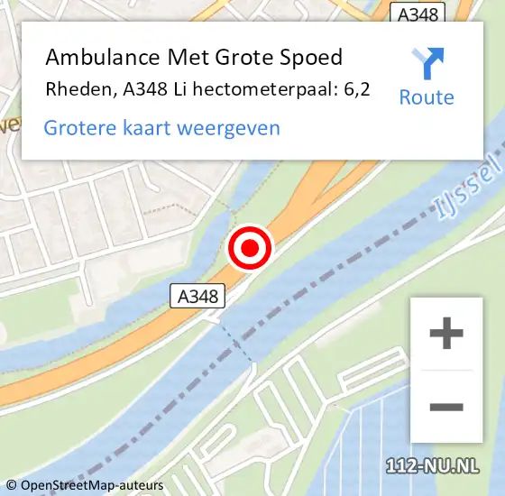 Locatie op kaart van de 112 melding: Ambulance Met Grote Spoed Naar Rheden, A348 R hectometerpaal: 5,7 op 20 juni 2017 00:50