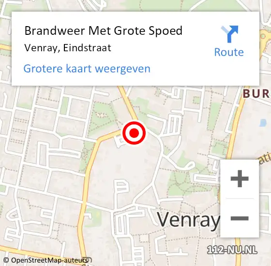 Locatie op kaart van de 112 melding: Brandweer Met Grote Spoed Naar Venray, Eindstraat op 20 juni 2017 01:16