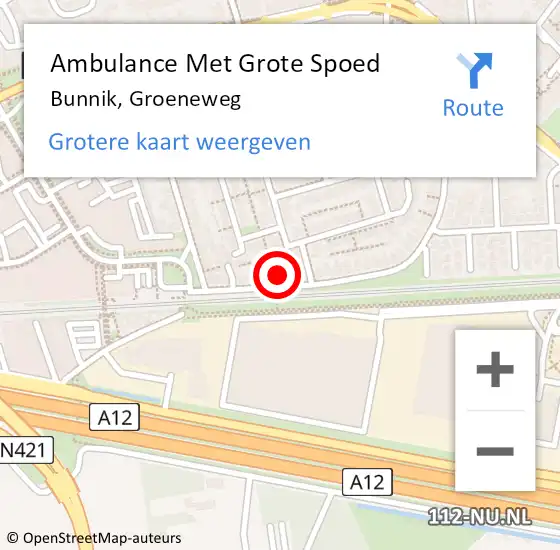 Locatie op kaart van de 112 melding: Ambulance Met Grote Spoed Naar Bunnik, Groeneweg op 20 juni 2017 02:05