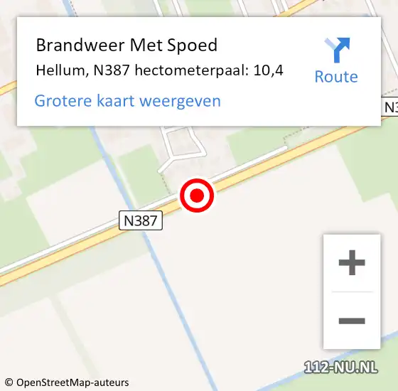 Locatie op kaart van de 112 melding: Brandweer Met Spoed Naar Hellum, N387 hectometerpaal: 10,4 op 20 juni 2017 02:34