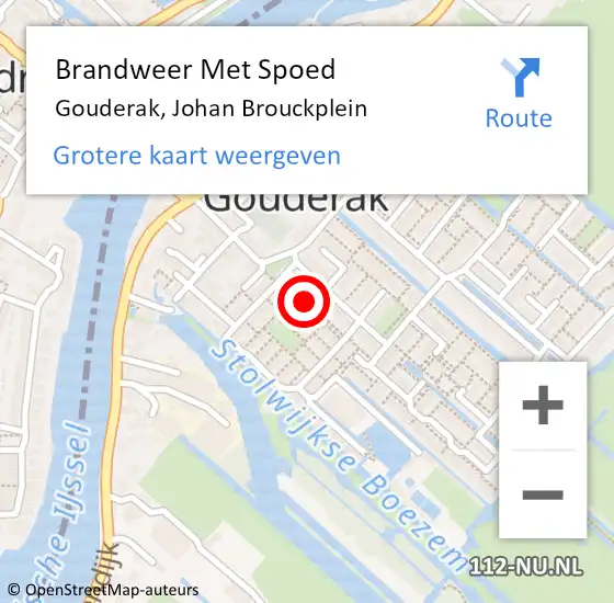 Locatie op kaart van de 112 melding: Brandweer Met Spoed Naar Gouderak, Johan Brouckplein op 20 juni 2017 02:50