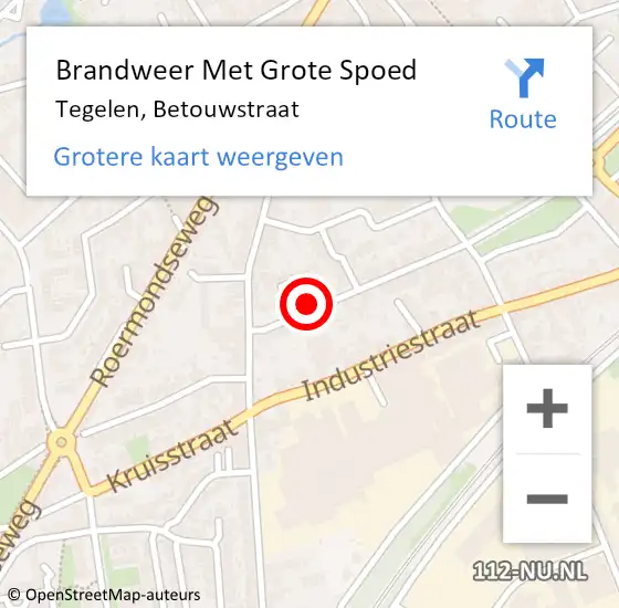 Locatie op kaart van de 112 melding: Brandweer Met Grote Spoed Naar Tegelen, Betouwstraat op 20 juni 2017 03:23