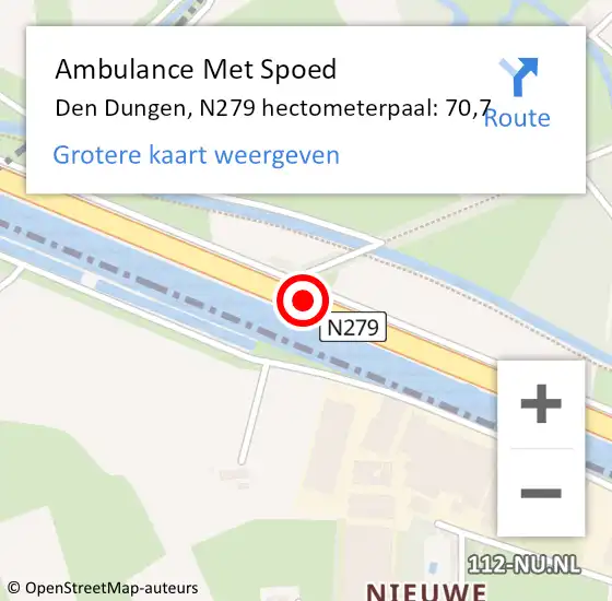 Locatie op kaart van de 112 melding: Ambulance Met Spoed Naar Den Dungen, N279 hectometerpaal: 70,7 op 20 juni 2017 05:04