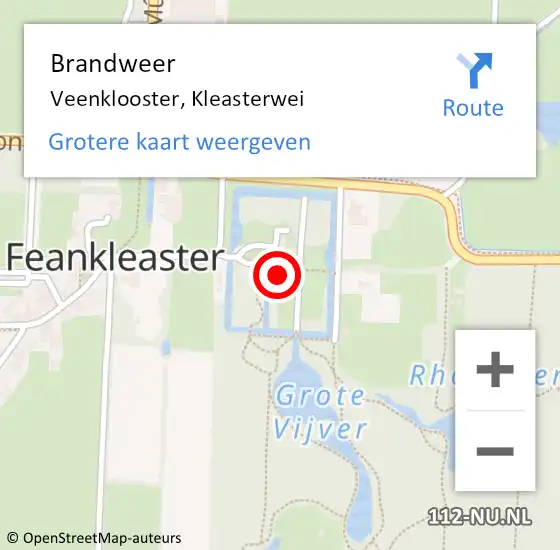 Locatie op kaart van de 112 melding: Brandweer Veenklooster, Kleasterwei op 20 juni 2017 06:49