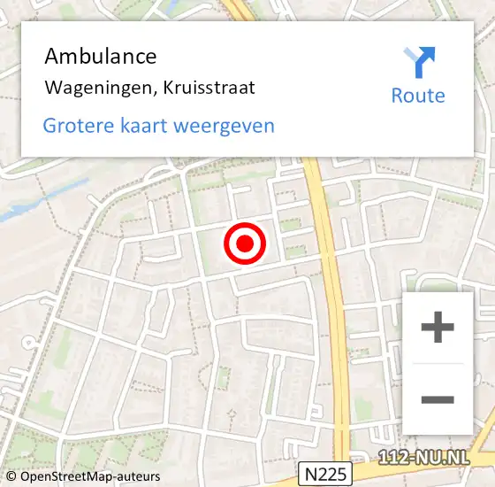 Locatie op kaart van de 112 melding: Ambulance Wageningen, Kruisstraat op 20 juni 2017 09:26