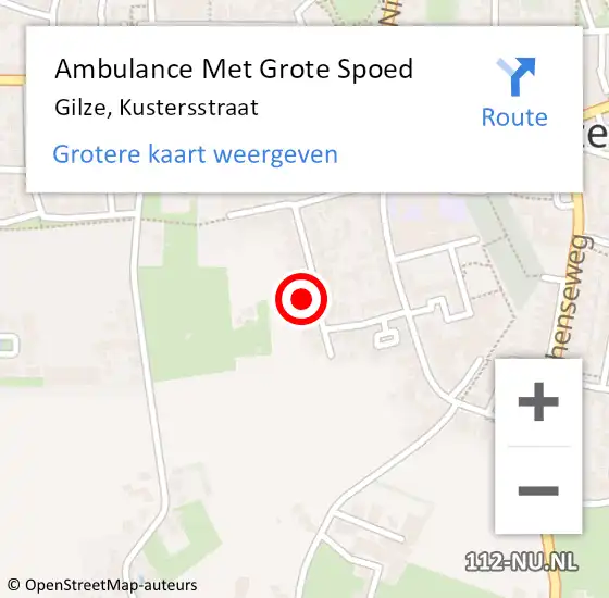 Locatie op kaart van de 112 melding: Ambulance Met Grote Spoed Naar Gilze, Kustersstraat op 20 juni 2017 12:05