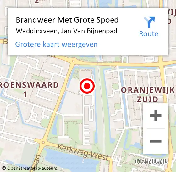 Locatie op kaart van de 112 melding: Brandweer Met Grote Spoed Naar Waddinxveen, Jan Van Bijnenpad op 20 juni 2017 12:29