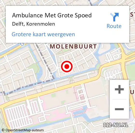 Locatie op kaart van de 112 melding: Ambulance Met Grote Spoed Naar Delft, Korenmolen op 20 juni 2017 14:23