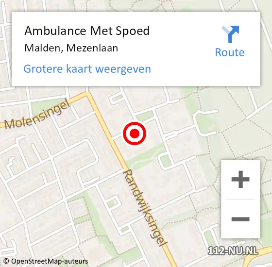 Locatie op kaart van de 112 melding: Ambulance Met Spoed Naar Malden, Mezenlaan op 20 juni 2017 14:43