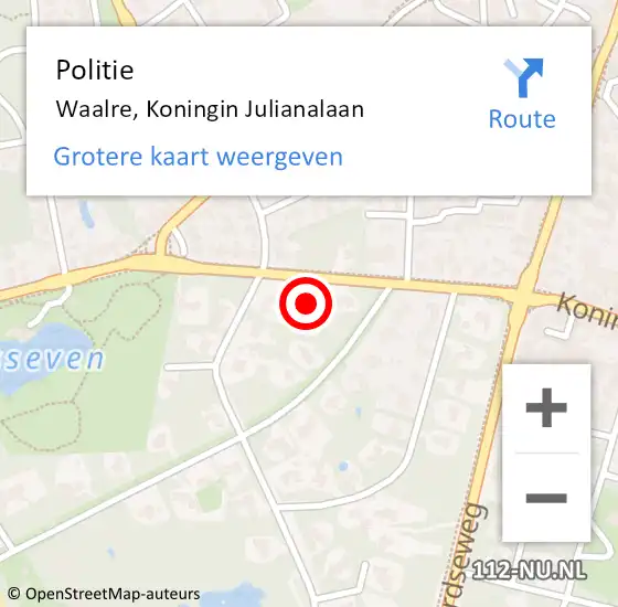 Locatie op kaart van de 112 melding: Politie Waalre, Koningin Julianalaan op 20 juni 2017 14:57