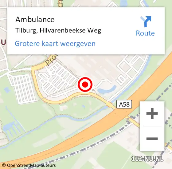 Locatie op kaart van de 112 melding: Ambulance Tilburg, Hilvarenbeekse Weg op 20 juni 2017 15:33