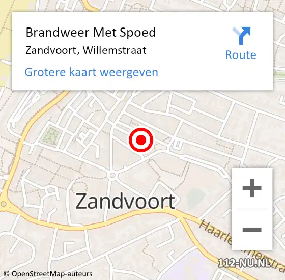 Locatie op kaart van de 112 melding: Brandweer Met Spoed Naar Zandvoort, Willemstraat op 20 juni 2017 18:20