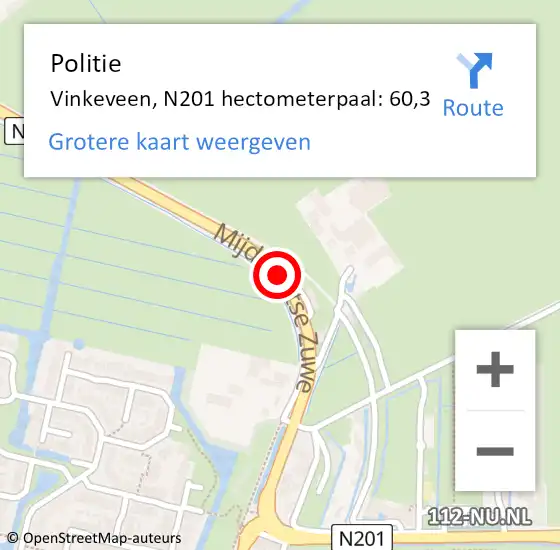 Locatie op kaart van de 112 melding: Politie Vinkeveen, N201 hectometerpaal: 60,3 op 20 juni 2017 18:28