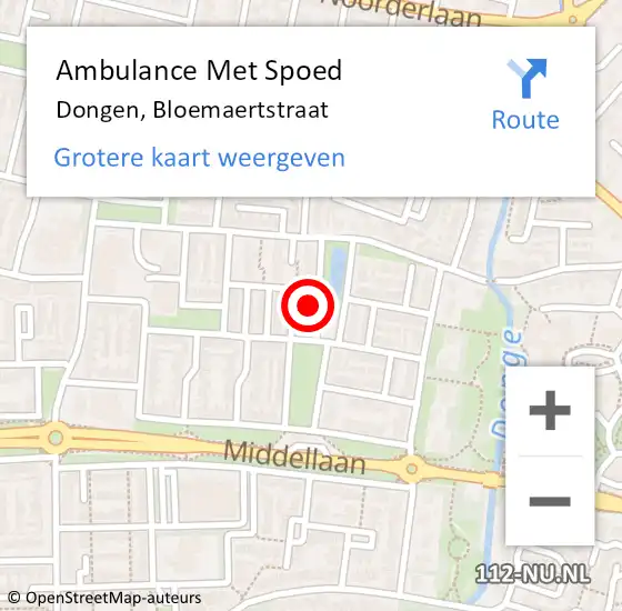 Locatie op kaart van de 112 melding: Ambulance Met Spoed Naar Dongen, Bloemaertstraat op 20 juni 2017 19:15
