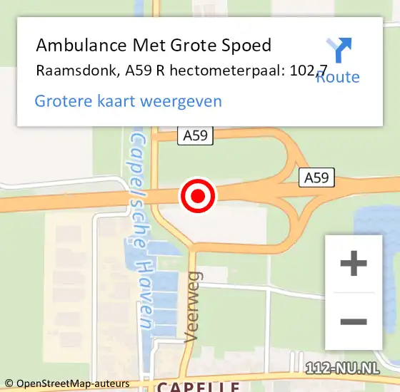 Locatie op kaart van de 112 melding: Ambulance Met Grote Spoed Naar Heijningen, A59 R hectometerpaal: 61,7 op 20 september 2013 10:23