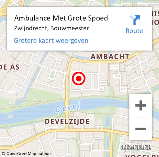 Locatie op kaart van de 112 melding: Ambulance Met Grote Spoed Naar Zwijndrecht, Bouwmeester op 21 juni 2017 02:02