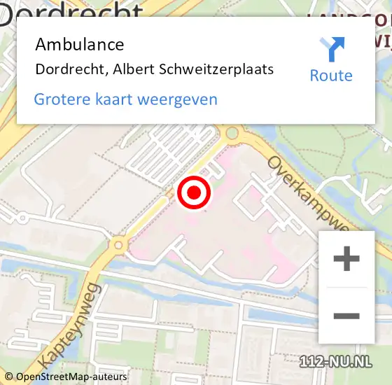 Locatie op kaart van de 112 melding: Ambulance Dordrecht, Albert Schweitzerplaats op 21 juni 2017 04:35
