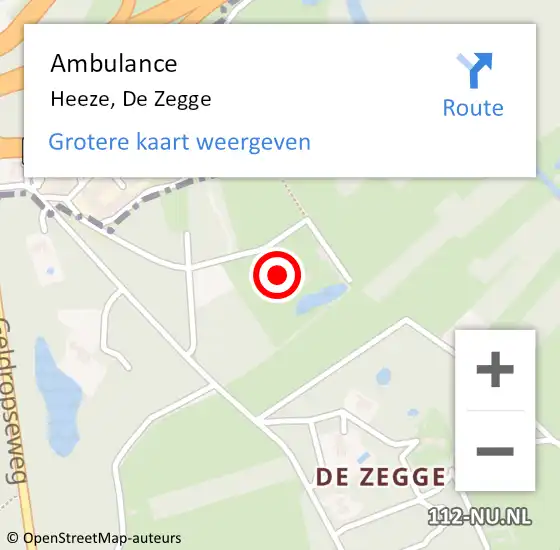 Locatie op kaart van de 112 melding: Ambulance Heeze, De Zegge op 21 juni 2017 06:17