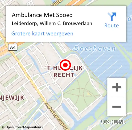 Locatie op kaart van de 112 melding: Ambulance Met Spoed Naar Leiderdorp, Willem C. Brouwerlaan op 21 juni 2017 07:58