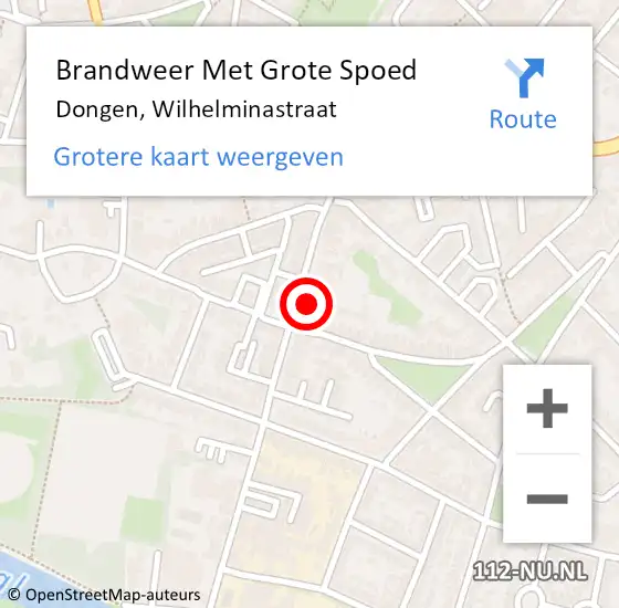 Locatie op kaart van de 112 melding: Brandweer Met Grote Spoed Naar Dongen, Wilhelminastraat op 21 juni 2017 09:04