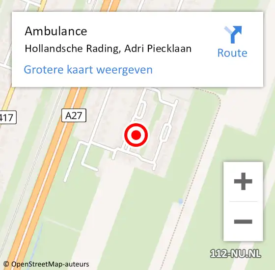 Locatie op kaart van de 112 melding: Ambulance Hollandsche Rading, Adri Piecklaan op 21 juni 2017 09:32