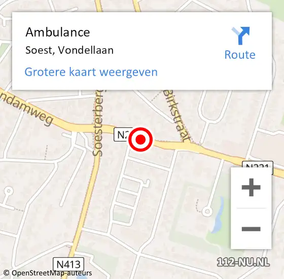 Locatie op kaart van de 112 melding: Ambulance Soest, Vondellaan op 21 juni 2017 10:41