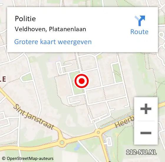 Locatie op kaart van de 112 melding: Politie Veldhoven, Platanenlaan op 21 juni 2017 10:47