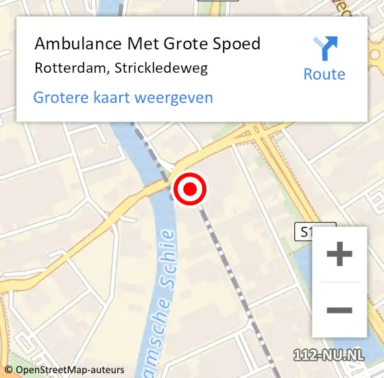 Locatie op kaart van de 112 melding: Ambulance Met Grote Spoed Naar Rotterdam, Strickledeweg op 21 juni 2017 10:58